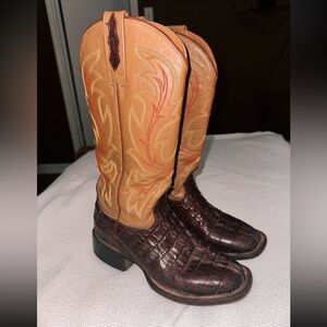 Lucchese Women’s Caiman Cowboy Boots Size 7.5 B Western Exotic Leather Tan/Brown